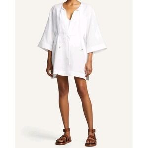 JETS Australia 100% Linen Kaftan Women Medium Ivory Cover Up Romper Dress Cruise